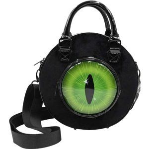 Cat Eyeball Black Green Velvety Backpack Purse Crossbody Multi-functional NWT